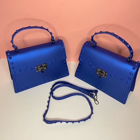 Blue Crystal Studded Clutch Satchel Purse - Picture 4 of 10
